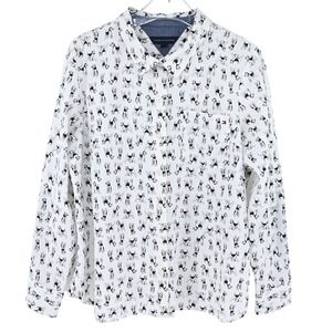 XL Tommy Hilfiger Women All Over Print dog Button Down Shirt Vintage 100% Cotton